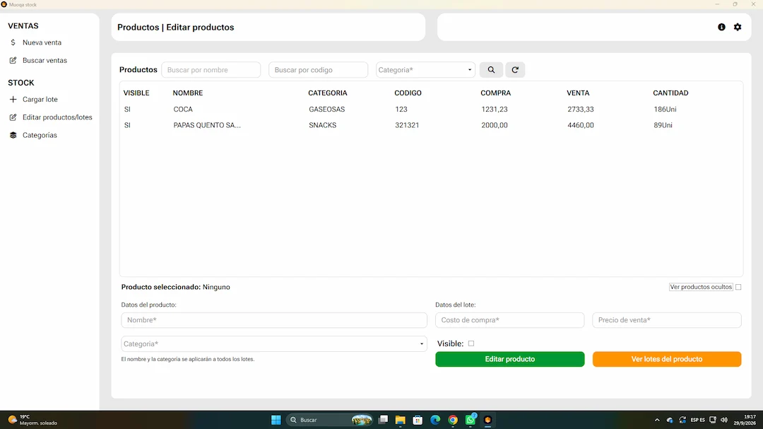 Gestión de productos de MuoqaStock