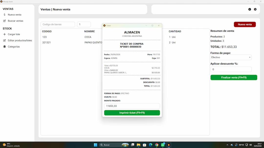 Ticket de compra generado por MuoqaStock